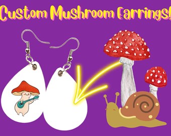 Custom Mushroom Earrings, Your Mushroom Here: Any Photo Sublimated, Mushroom Earrings, Amanita Mushroom Earrings Best Gift for Her/Him/Them
