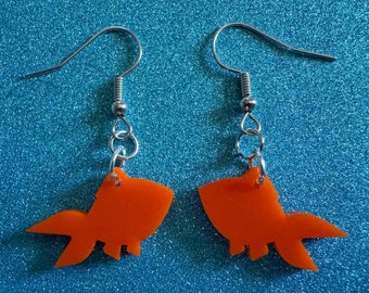 Goldfish Earrings: Laser Cut Acrylic Gold Fish, Fishbowl, Aquarium, Animals, Orange Fishes, Best Gifts for Her/Him/Them