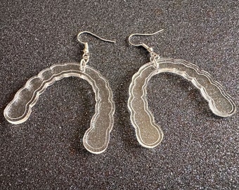 Teeth Aligner Earrings: Laser Cut Acrylic Aligners, Retainers, Braces, Dental, Dentist, Teeth, Tooth Straightening, Gift for Her/Him/Them
