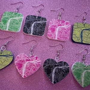 Custom Map Earrings: Laser Cut Acrylic Places, Engraved Place, Travel, Love, Home, Anniversary, Valentines, Best Gifts for Her/Him/Them