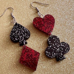 Orecchini per semi di carte da gioco: cuore in acrilico tagliato al laser, diamante, picche, fiori, serata di giochi, gioco d’azzardo, poker, casinò, i migliori regali per lei/lui/loro