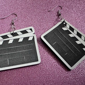 Clapper Board Earrings: Laser Cut Acrylic Video Director Earrings, Film, Video Camera, Movies, Cinema, Rolling, Best Gifts for Her/Him/Them