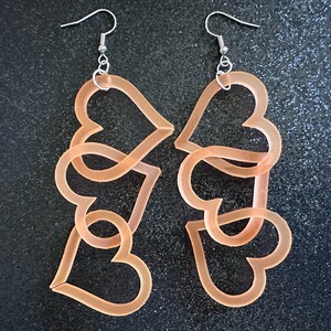 Dangly Heart Chain Earrings: Laser Cut Acrylic Hearts, Love, Valentines Day, Anniversary, Gifts for Her/Him/Them