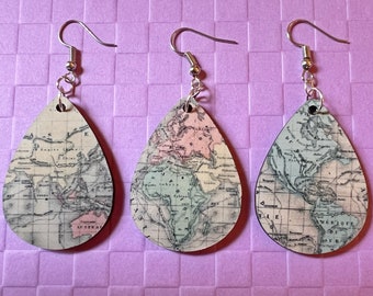 Travel Map Earrings: World Map, Earth, Geography, Back to School, Gifts for Her/Him/Them