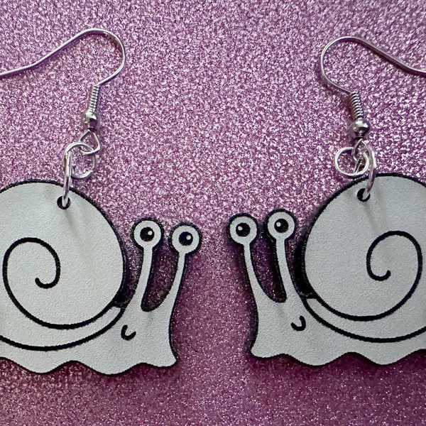 Black & White Snail Earrings: Laser Cut Acrylic Snails, Paintable Snails, Mollusks, Bug, Shells, Animals, Insect, Best Gift for Her/Him/Them