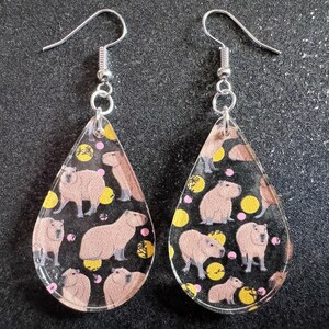 Capybara Earrings: Laser Cut Acrylic Capybaras, Rodent, Cute Animals, Zoo, Giant Cavy Rodent, Best Gifts for Her/Him/Them