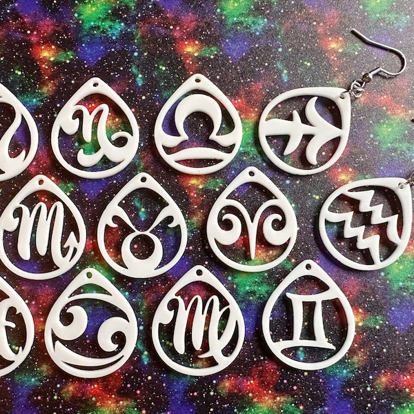 Zodiac Earrings: Laser Cut Acrylic Astrology Signs, Leo, Scorpio, Aries, Pisces, Cancer, Virgo, Gemini, Horoscope, Gifts for Her/Him/Them