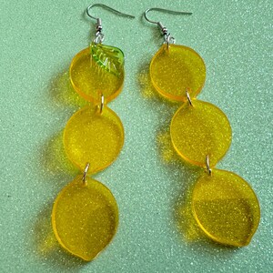 Lemon Earrings: Laser Cut Acrylic Lemons with Green Leaves, Lemonade, Fruit, Citrus, Food Earrings, Gifts for Her/Him/Them