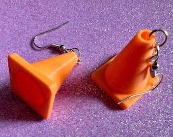 Traffic Cone Earrings: 3D Printed Traffic Cones, Car, Driving School, Road Trip, Gifts for Her/Him/Them
