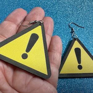 Exclamation Mark Sign Earrings: Laser Cut Acrylic Signs, Warning, Alarm, Attention Driving, Road Sign, Yellow, Best Gifts for Her/Him/Them