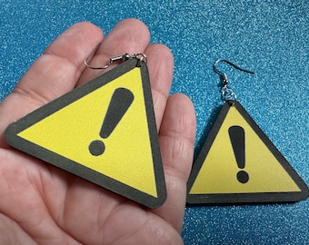 Exclamation Mark Sign Earrings: Laser Cut Acrylic Signs, Warning, Alarm, Attention Driving, Road Sign, Yellow, Best Gifts for Her/Him/Them