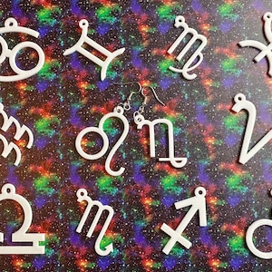 Boucles d'oreilles du zodiaque : signes astrologiques en acrylique découpés au laser, Lion, Scorpion, Bélier, Poissons, Cancer, Vierge, Gémeaux, horoscope, cadeaux pour elle/lui/eux