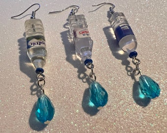 Water Bottle Earrings with Water Droplet: Drinks, Plastic Bottle, Hydration, Water Drop, Food Earrings, Gifts for Her/Him/Them