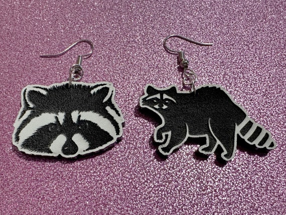 Raccoon Earrings: Laser Cut Acrylic Racoons, Animals, Bandit Racoon, Cute  Thief, Trash Panda Earrings, Zoo, Best Gifts for Her/him/them 