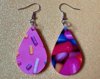 Sprinkles Earrings: Laser Cut Acrylic Sprinkles, Donut Donuts, Dessert, Cake, Ice Cream, Bakery, Food, Pink, Best Gifts for Her/Him/Them