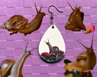 Snail Earrings: Snail on Amanita Mushroom Earrings, Cottage Core, Mushroom Jewelry, Snails, Gifts for Her/Him/Them