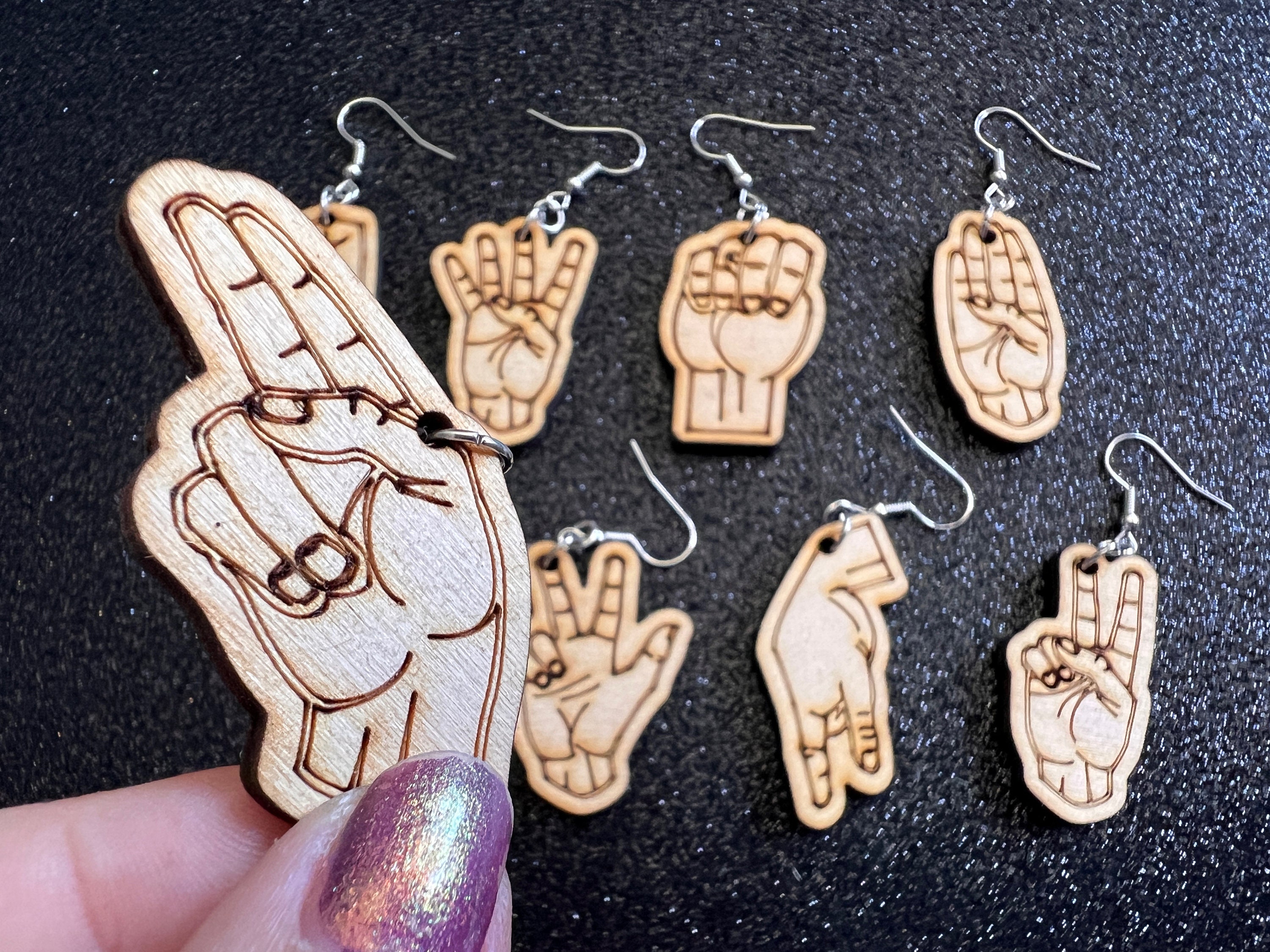 Paper Rings In Sign Language Wooden Sign Language Earrings: Laser Cut Wood Sign Language Letters ...