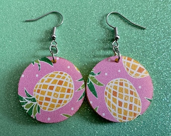 Pink Pineapple Earrings: Laser Cut Acrylic Pineapples, Tropical Fruit, Summer Vibes, Hawaii, Food Earrings, Best Gifts for Her/Him/Them
