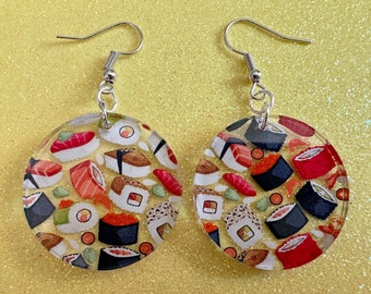 Sushi Earrings: Laser Cut Acrylic Sushi Earrings, Seafood, Fish, Japanese, Nigiri, Sushi Rolls, Caviar, Novelty, Best Gifts for Her/Him/Them