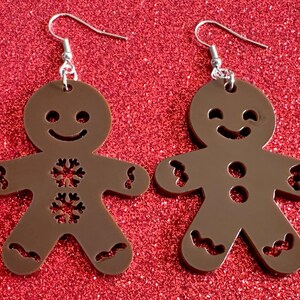 Gingerbread Christmas Earrings: Dark Brown Laser Cut Acrylic Pastries, Gingerbread Man, Baking, Cookies, Dessert, Gifts for Her/Him/Them