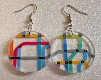 Subway Earrings: Laser Cut Acrylic Subway Map, NYC Subway, Metro, Underground, Travel, Train, U-Bahn, Colorful, Best Gifts for Her/Him/Them