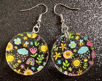 Spring Earrings: Laser Cut Acrylic Earrings, Rain, Birds, Flowers, Rainbows, Summer, Fun, Hearts, Sun, Weather, Best Gifts for Her/Him/Them