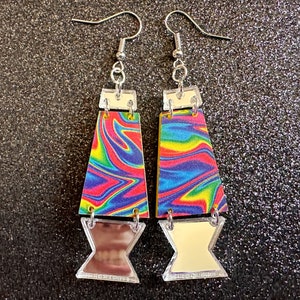 Lava Lamp Earrings: Laser Cut Acrylic Lava Lamps, Rainbow, Pop Culture, Colorful Retro Vibe, Mirror, Hippie, Best Gifts for Her/Him/Them