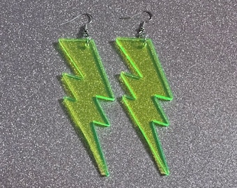 Large Neon Lightning Earrings: Laser Cut Acrylic Lightning Bolts, Storm, Stormy Weather, Electric, Climate, Best Gifts for Her/Him/Them