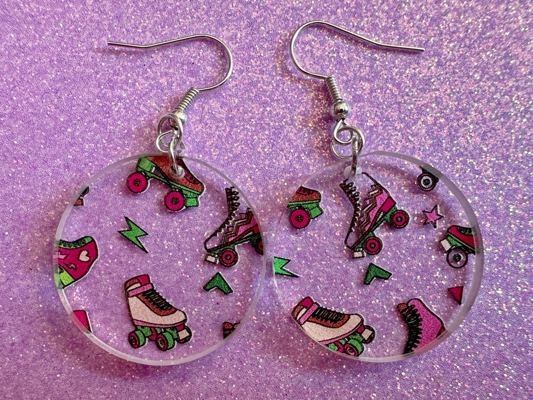 Roller Skating Earrings Laser Cut Acrylic Rollerblades, Sports, Skate