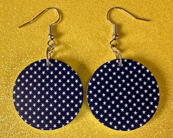 White Star Earrings: Laser Cut Acrylic Stars, US Flag, Blue & White Stars, Flag Stars, Blue Flag White Stars, Best Gifts for Her/Him/Them