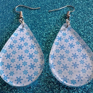 Snowflake Earrings: Laser Cut Acrylic Snowflakes, Teardrop Earrings, White Christmas, Snowing, Snow Storm, Winter, Gifts for Her/Him/Them