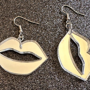 Mirrored Lip Earrings: Laser Cut Acrylic Lips, Makeup, Girl, Woman, Love, Kiss, Cute, Valentines, Anniversary, Best Gifts for Her/Him/Them