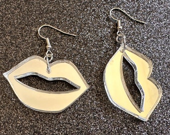 Mirrored Lip Earrings: Laser Cut Acrylic Lips, Makeup, Girl, Woman, Love, Kiss, Cute, Valentines, Anniversary, Best Gifts for Her/Him/Them