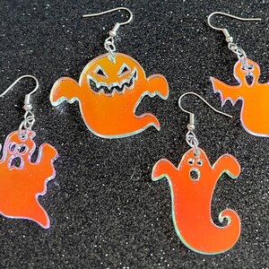 Iridescent Ghost Earrings: Laser Cut Acrylic Ghosts, Halloween, Haunted, Scary, Spooky, Gifts for Her/Him/Them image 1
