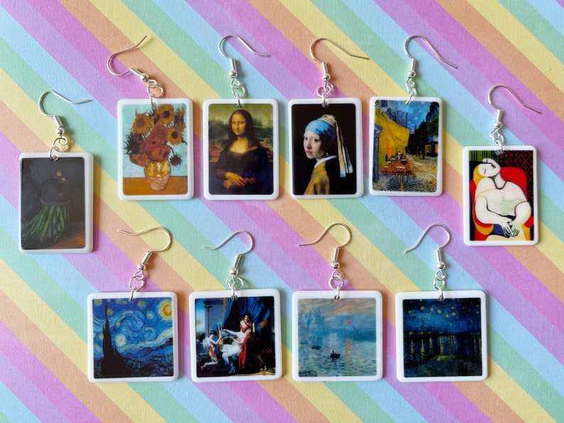 Famous Painting Earrings: Mona Lisa, Girl with the Pearl Earring, Van Gogh, Art, Gifts for Her/Him/Them, Girl with the Pearl Earrings 
