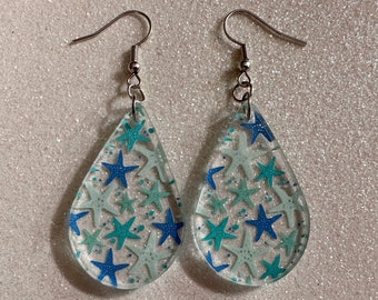 Blue Starfish Earrings: Laser Cut Acrylic Marine Animals, Aquarium, Fish, Ocean, Scuba Diving, Diver, Snorkel, Best Gifts for Her/Him/Them
