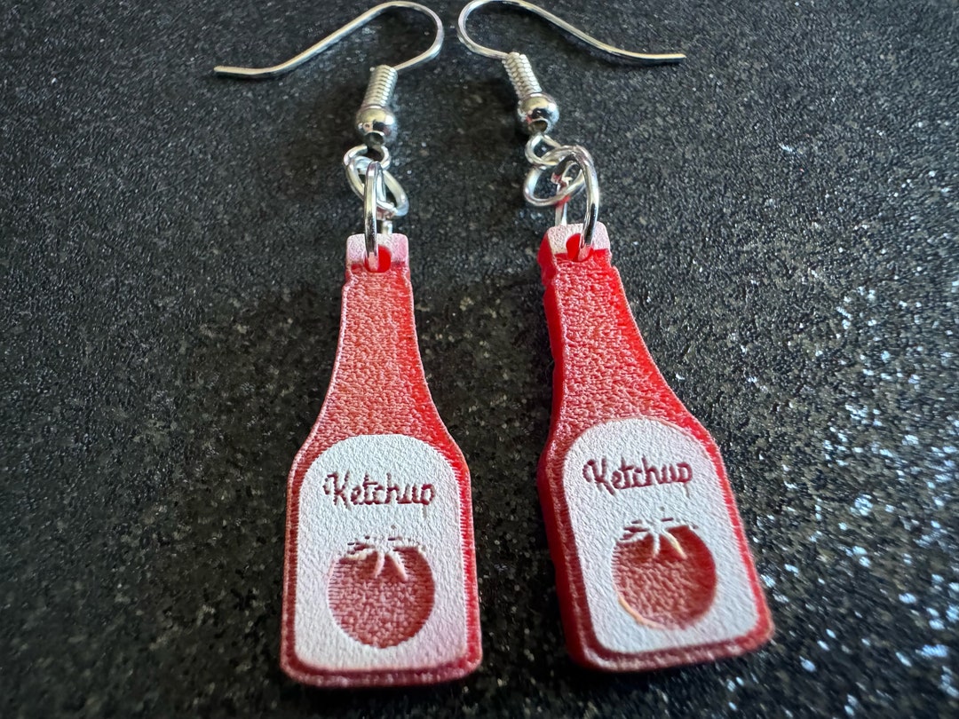 Ketchup Bottle Earrings Laser Cut Acrylic Ketchup Earrings, Food