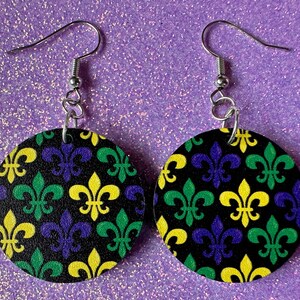 Fleur De Lis Earrings: Laser Cut Acrylic Mardi Gras Earrings, Purple, Gold, Green Earrings, Carnival, New Orleans, Gifts for Her/Him/Them