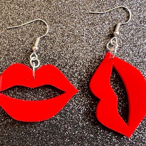 Red Lip Earrings: Laser Cut Acrylic Lips, Makeup, Girl, Woman, Love, Kiss, Cute, Valentines, Anniversary, Best Gifts for Her/Him/Them