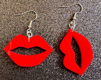 Red Lip Earrings: Laser Cut Acrylic Lips, Makeup, Girl, Woman, Love, Kiss, Cute, Valentines, Anniversary, Gifts for Her/Him/Them