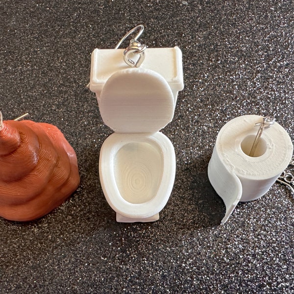 3D-Printed Toilet Themed Earrings: Toilet Paper, Poop, Bathroom, Loo, Restroom, Water Closet, WC, Wipe, Novelty, Best Gifts for Her/Him/Them