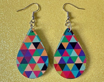 Colorful Geometric Earrings: Laser Cut Acrylic Earrings, Unique, Triangles, Triangle Pattern, Rainbow, Symmetry, Best Gifts for Her/Him/Them