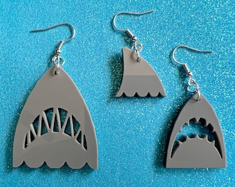 Shark Earrings: Laser Cut Acrylic Sharks, Shark Week, Shark Teeth, Shark Fin, Shark Jaw, Aquarium, Ocean Animals, Gifts for Her/Him/Them