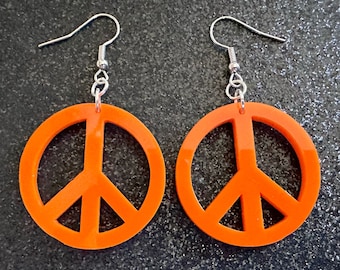 Pendientes de signo de paz naranja: signos de paz acrílicos cortados con láser, hippie, hipster, años 80, felicidad, feliz, mejores regalos para ella/él/ellos