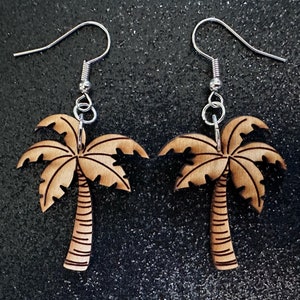 Wooden Palm Tree Earrings: Laser Cut Acrylic Palm Trees, Summer Vibes, Coconuts, Beach, Hawaii, Costume Jewelry, Best Gifts for Her/Him/Them