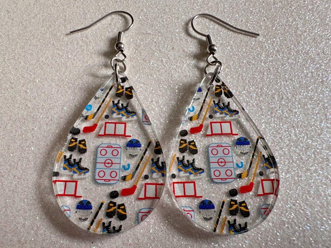 Hockey Earrings Laser Cut Acrylic Earrings, Ice Skate, Ice Hockey