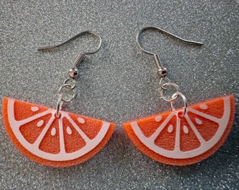 Orange Earrings: Laser Cut Acrylic Oranges, Fruit, Citrus, Oranges, Food Earrings, Sliced Oranges, Best Gifts for Her/Him/Them
