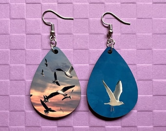 Seagull Earrings: Cute Animal, Ocean, Seaside, Sublimated, Sea Gull, Bird, Best Gifts for Her/Him/Them