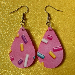 Sprinkles Earrings: Laser Cut Acrylic Sprinkles, Donut Donuts, Dessert, Cake, Ice Cream, Bakery, Food, Pink, Best Gifts for Her/Him/Them