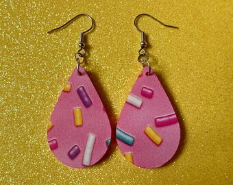 Sprinkles Earrings: Laser Cut Acrylic Sprinkles, Donut Donuts, Dessert, Cake, Ice Cream, Bakery, Food, Pink, Best Gifts for Her/Him/Them